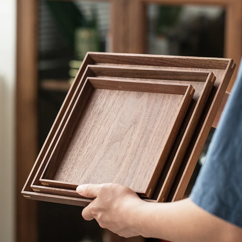 

Square Tray Solid Wood Pallet Japanese Black Walnut Tableware Food Plate Rectangle Kitchen Supplies Hotel Serving Serving Tray