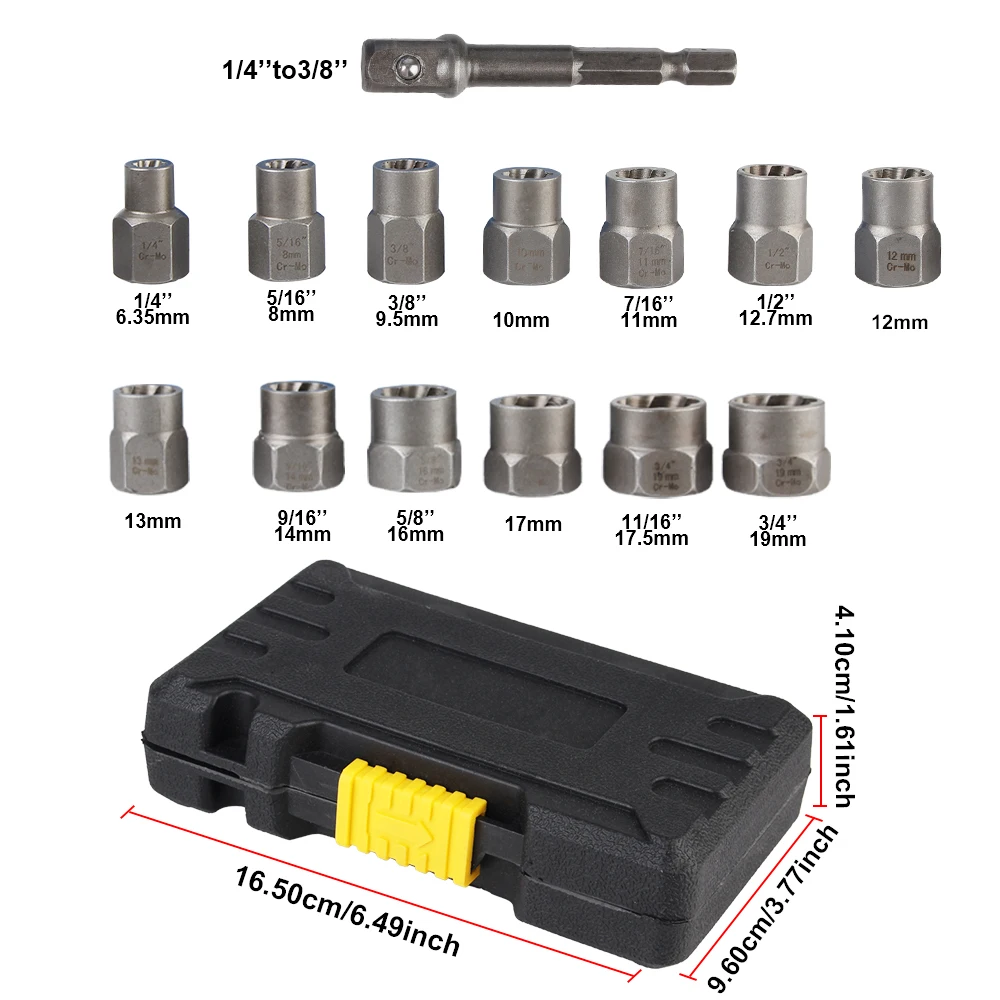 Zestaw narzędzi samochodowych 14 szt. Stal Cr-Mo 6.35mm-19mm narzędzie do usuwania nakrętek śrubowych zestaw gniazd uszkodzony ściągacz śrub narzędzia ręczne