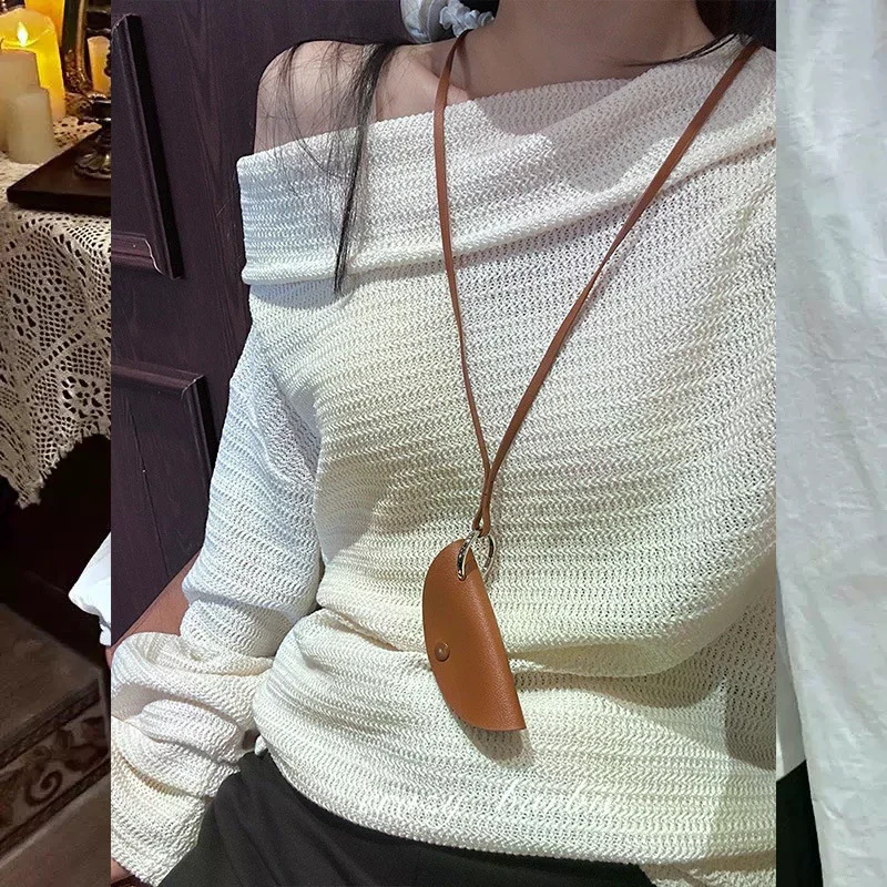 Fashion Neck Crescent Moon Key Bag Pendant Sweater Chain Women's Simple Anti-loss Long Leather Necklace Exquisite Gift - view 3