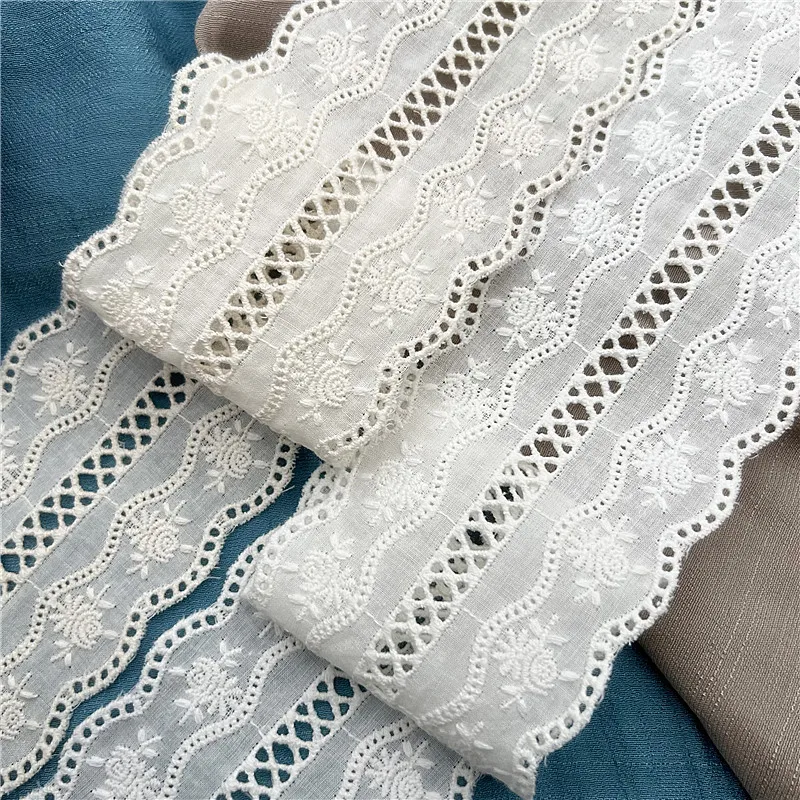 3Yard/Lot Beige Apricot Welle Rand Stickerei Baumwolle Spitze Trim 7,5 CM Breite DIY Kleidung Rock Hause Textil weichen Stoff Dekoration – Detail 2