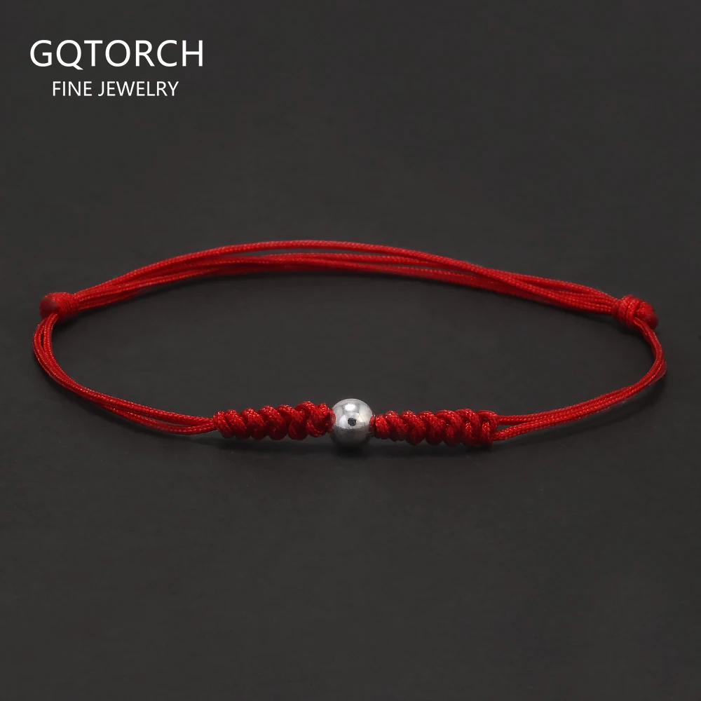 925 Sterling Silver Bead Charm Rope Braided Bracelet Red Black Handmade Adjustable String Wristband Unisex Vintage Lucky Jewelry