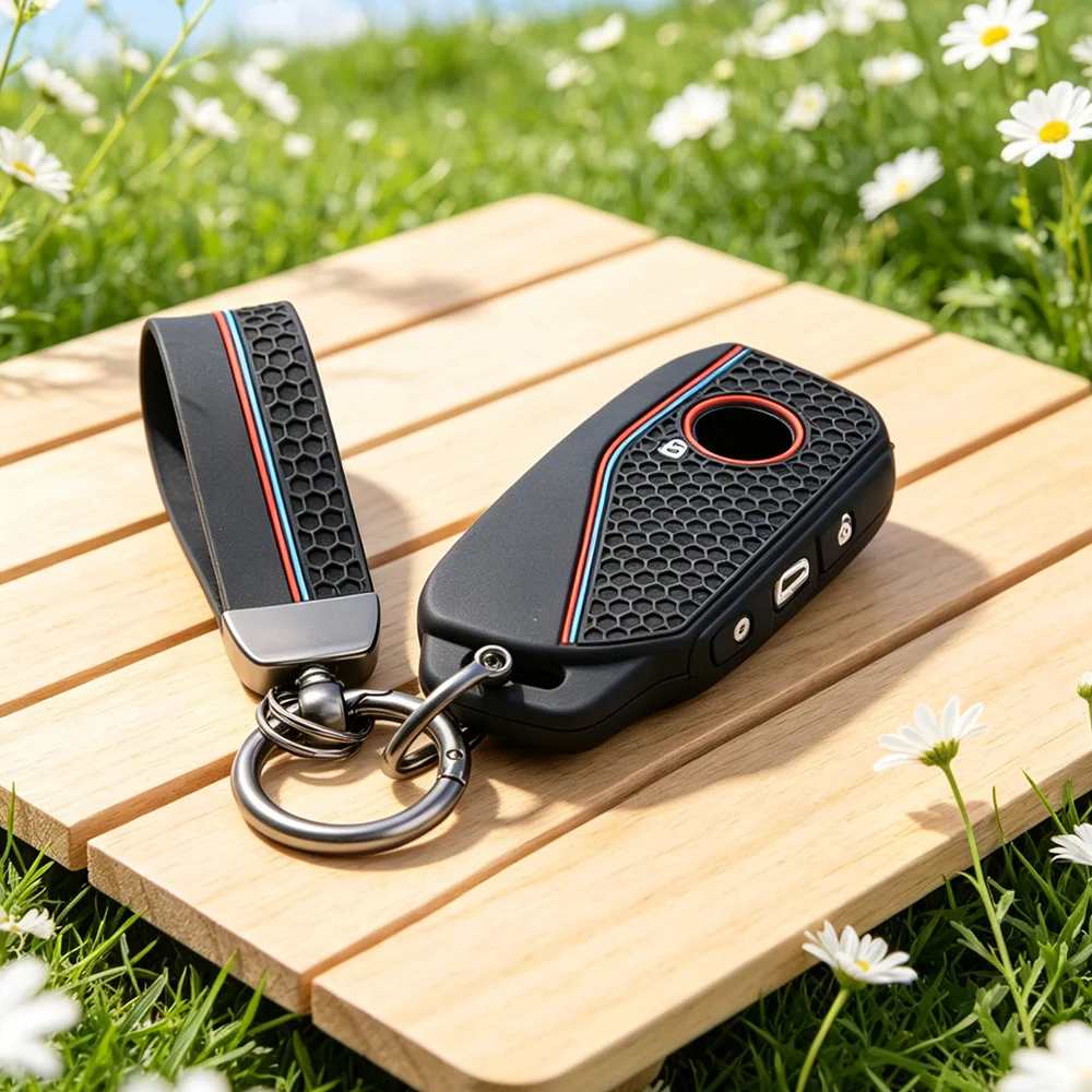 M‑Color Honeycomb Silicone Key Cover With Keychain for BMW 7 Series 735i 740Li X7 G07 LCI X1 U11 I7 XM Smart Remote Fob Case