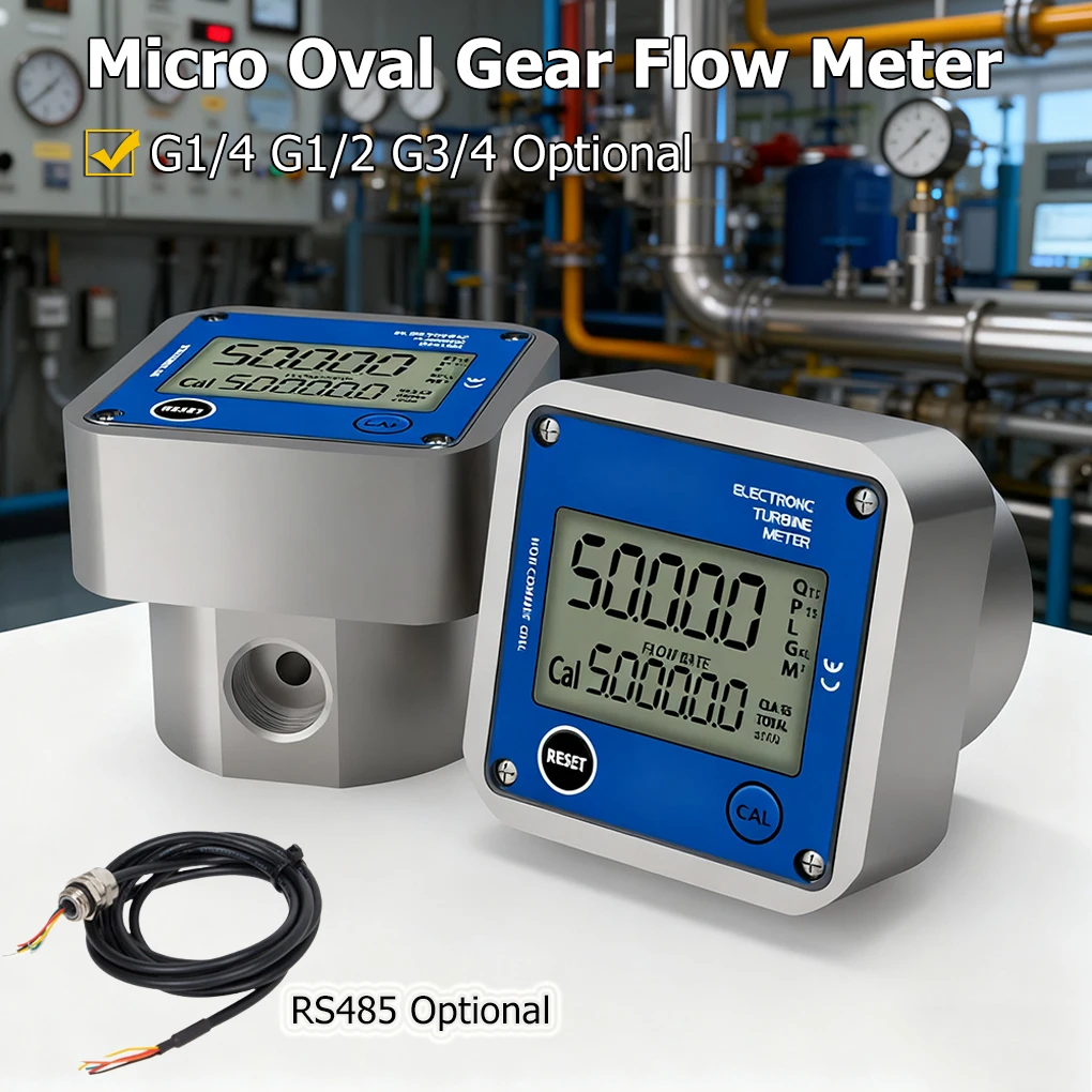 Micro Oval Gear Flow Meter RS485 High Precision Digital Liquid Flowmeter LCD Display Water Flow Control G1/4 G1/2 G3/4 Optional