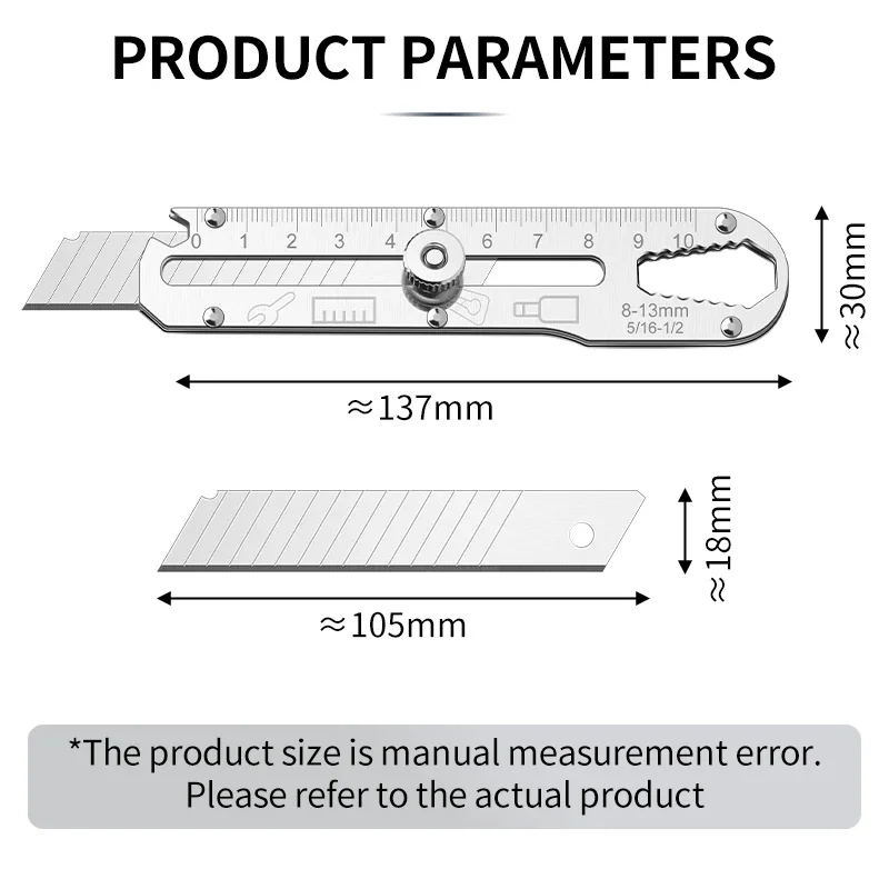 LUXIANZI 10 IN 1 Stainless Steel Knife Retractable Waterproof Outdoor Camping Tool Multifunctional Utility Cutter Knife Blades