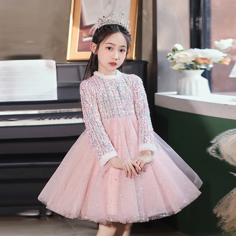 

Платье принцессы для девочек, новое модное осенне-зимнее платье, детское платье, зимнее платье для маленьких девочек, на флисовой подкладке и