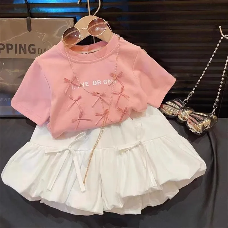 

Комплекты одежды для девочек, лето 2024, Детская Хлопковая футболка, юбка, шорты, костюм принцессы для малышей, милый спортивный костюм, детская одежда 7 шт.