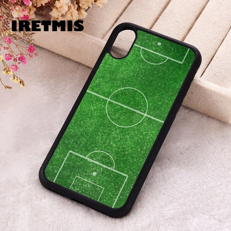 Iretmis Phone Cover Case For iPhone X XS Max XR 11 12 13 PRO MINI 14 15 16 Plus Rubber Silicone Soccer Field Grass Sports