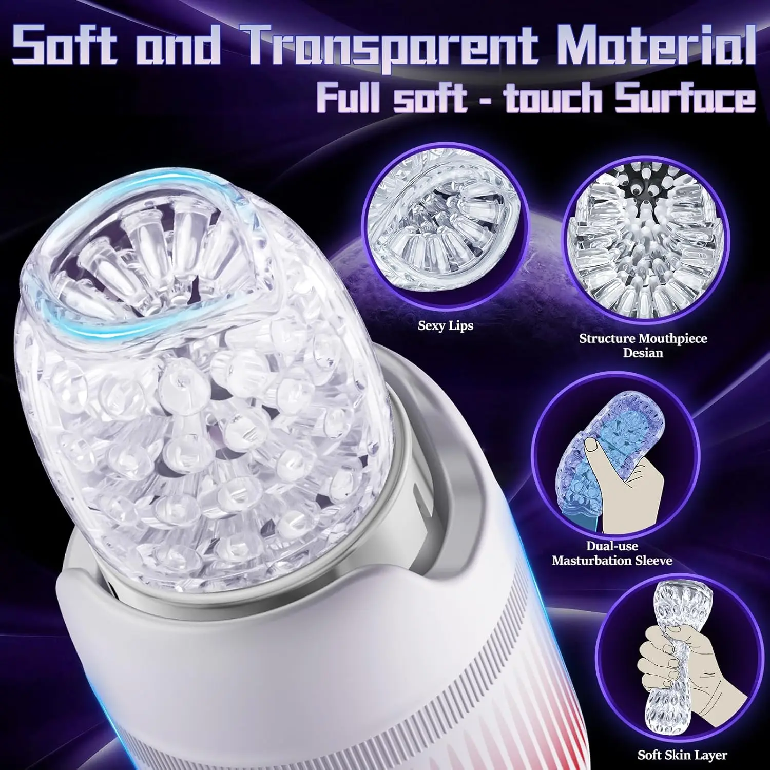 جهاز استمناء للرجال ألعاب جنسية للرجال - جهاز ضربة ذكر محمول مع 12 وضع دوار و4 أوضاع للسرعة وفم واقعي لـ P #4