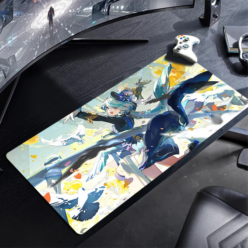 Large Gaming Mouse Pad Mat Non-Slip Rubber Game Mouse Computer Keyboard Mats Pad table mat G-Genshin Impact Furina Home Decor