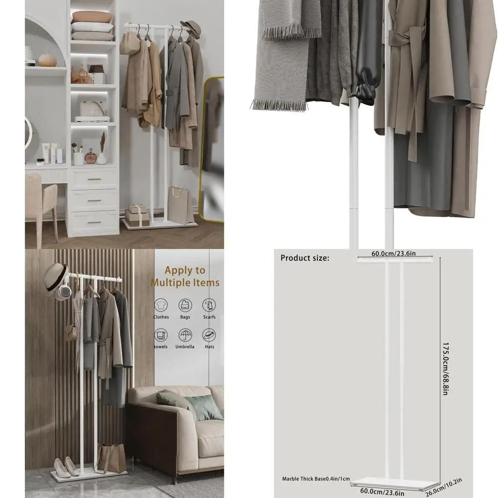 

Напольная металлическая вешалка для одежды с основанием из камня, 60 см шириной, сверхпрочная, для использования в помещении (белая)