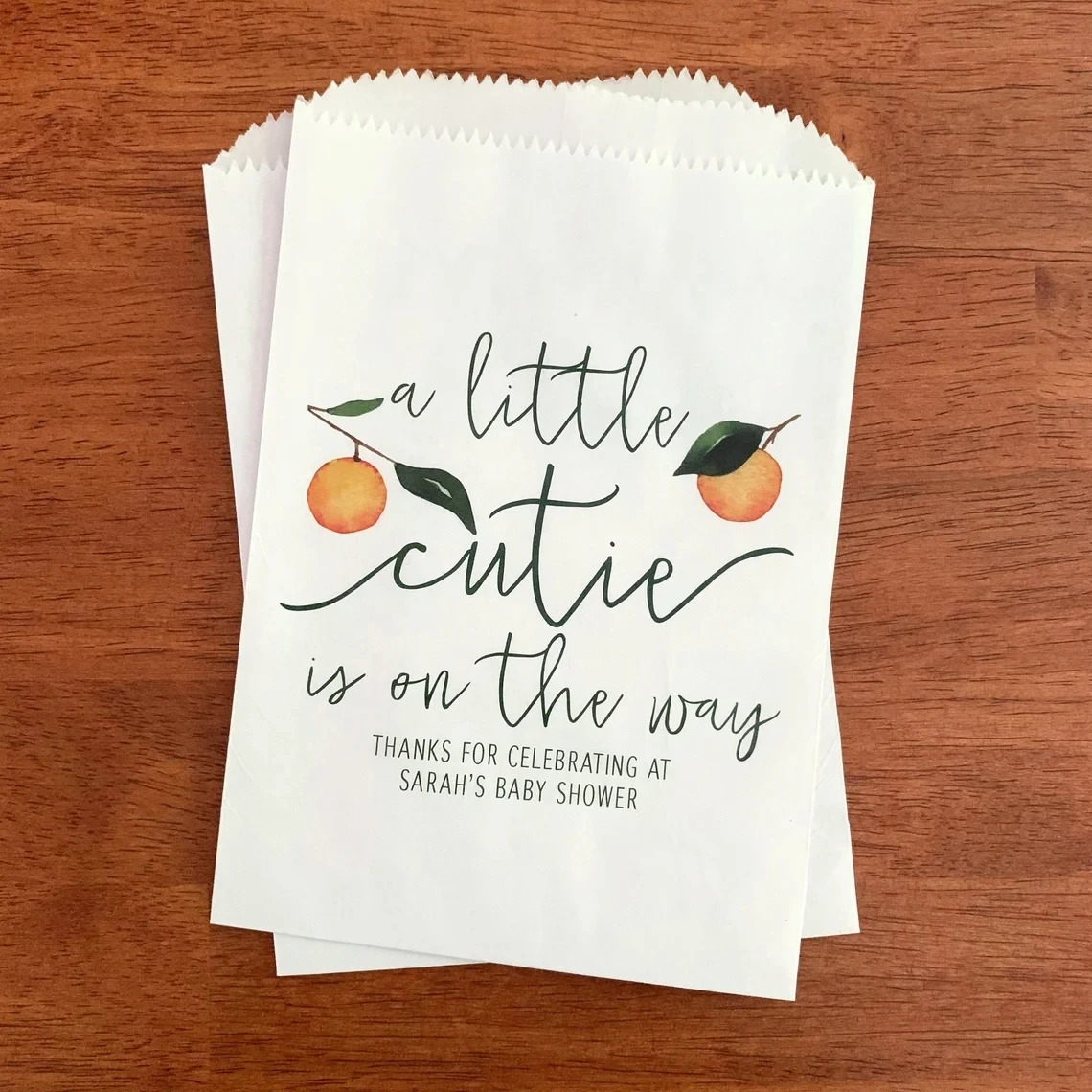 A Little Cutie is on the Way Baby Shower Favor Bags - Gender Neutral Orange Baby Shower Decorations - Clementine Citrus Baby Sho