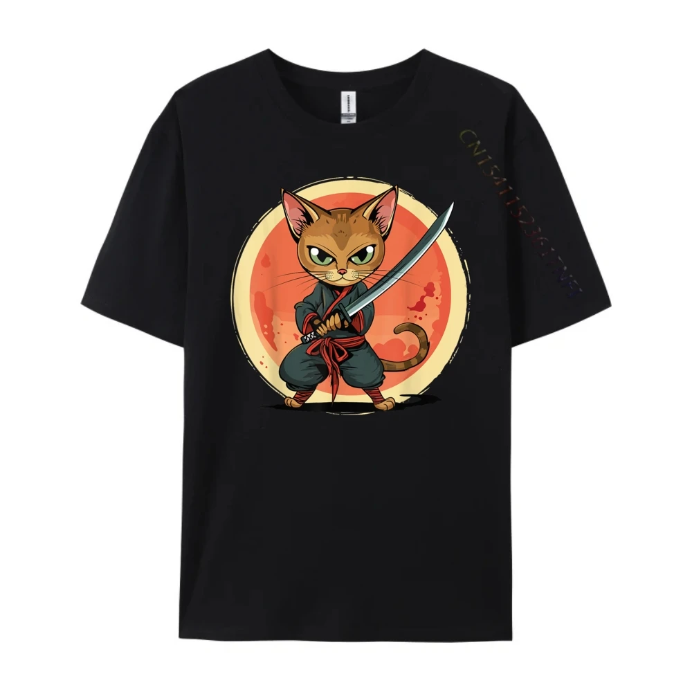 

Japanese Shinobi​​ Cat Kawaii Cat Bushi Graphic Tee Shirt Oversized T Shirt For Men Cotton Comfort Camiseta Masculina