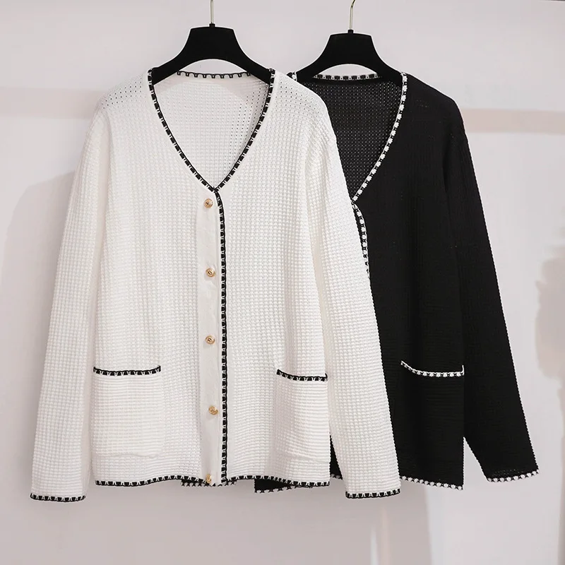 2023 Spring Summer Big Size Women Clothing Big Women Ice Silk Knitted Tops Show Thin 100kg/150kg Long Sleeve Cardigans 2XL-7XL