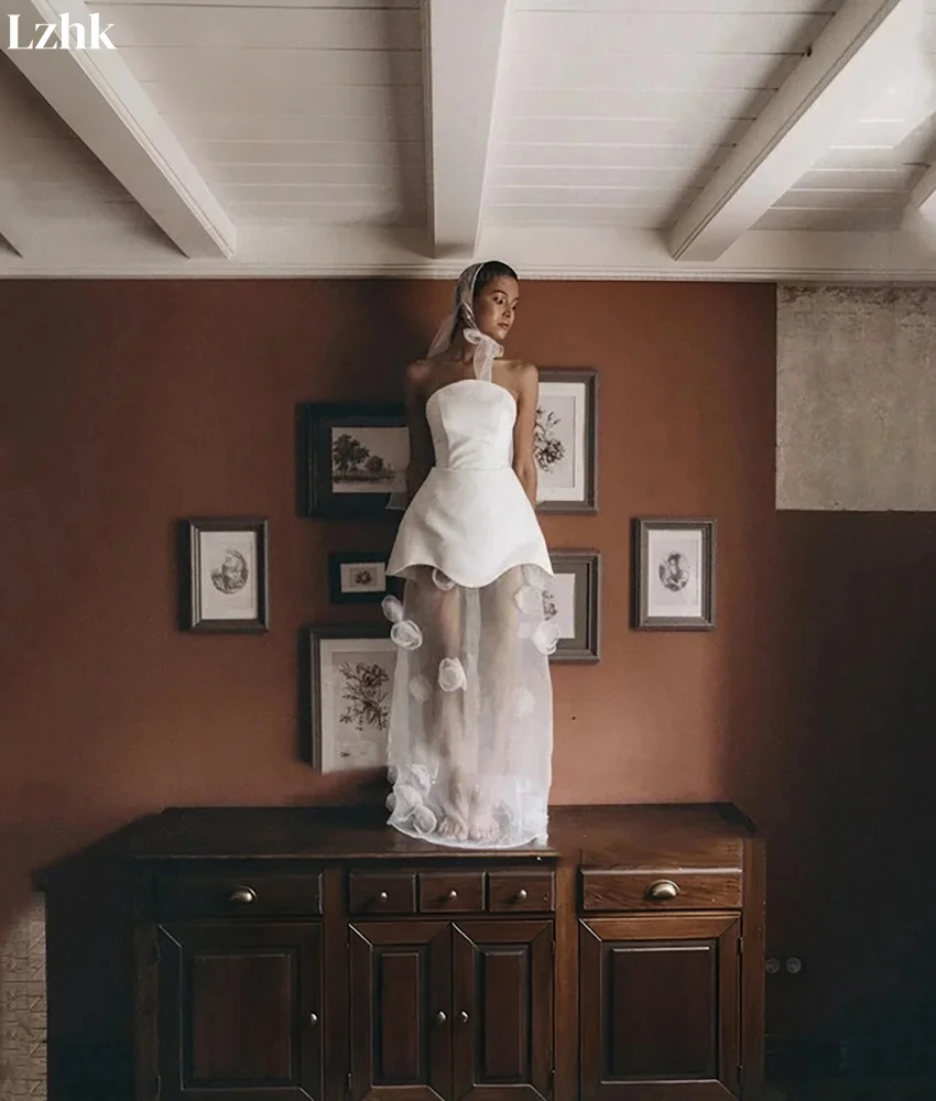 تخصيص مثير تول مستقيم 3D الزهور مساء اللباس مزاجه حمالة أكمام الطابق طول فساتين مناسبة مخصصة