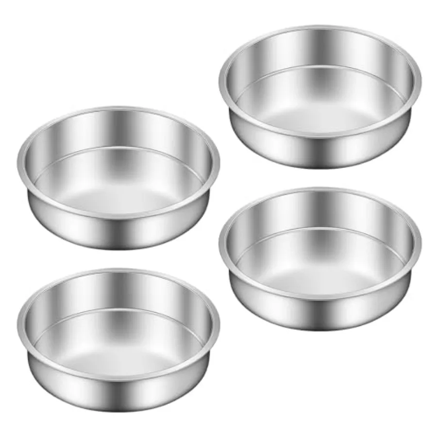 

8 Inch Cake Pan - Set of 4 Stainless Steel Round Layer Cake Baking Pans Molds, Tins, Stackable Baking Set, Even Heating, Dishwa