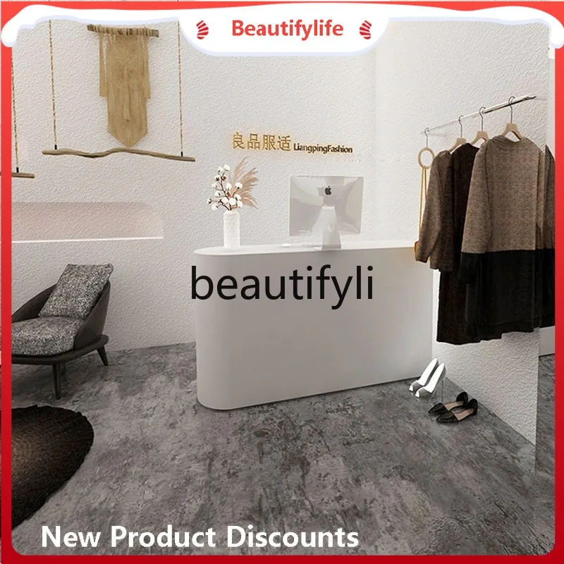 

ss Asmt03A Минималистичный изогнутый магазин одежды Стойка кассира Салон красоты Маникюрный салон Стойка регистрации Креативная компания Стойка регистрации Cust