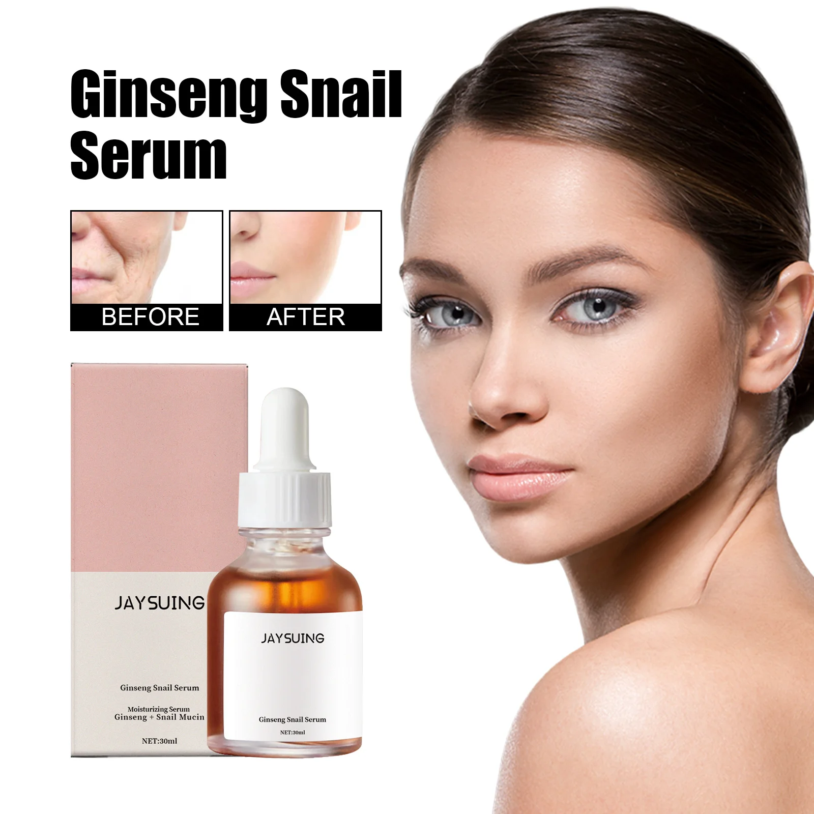 Ginseng Snail Serum Anti Wrinkle Aging Eye Face Lift Tightening Moisturising Smooth Fine Lines Brighten Korean Cosmetics 30ML