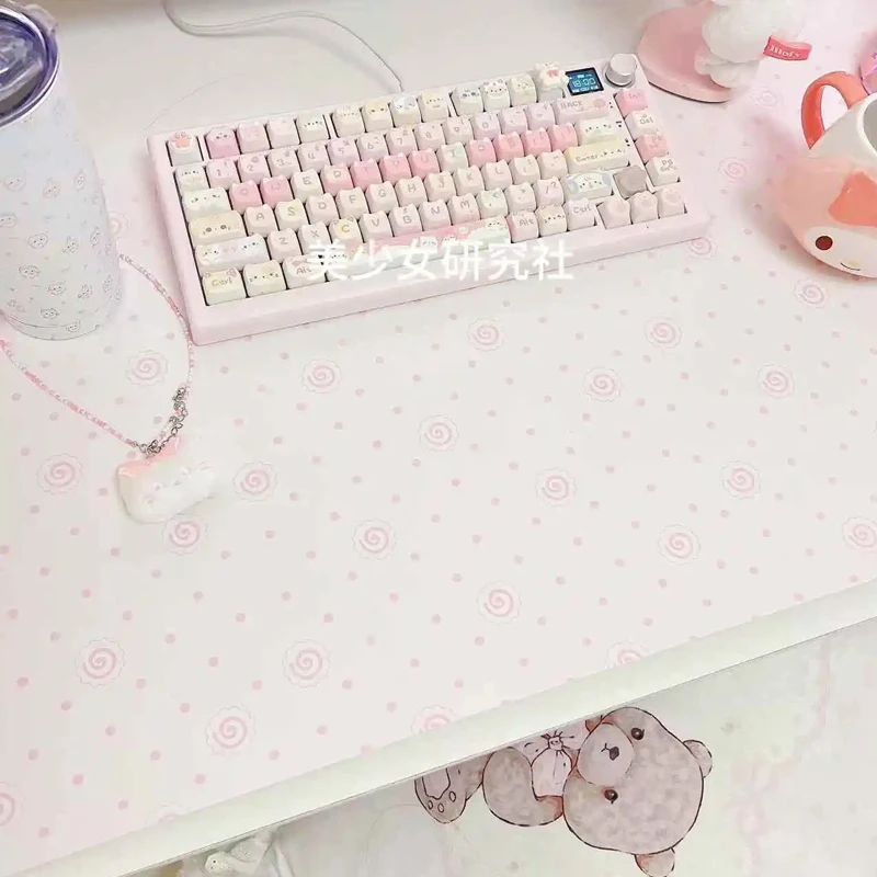 Pink Girl Mouse Pad PU Leather Waterproof Anti-slip Office Study Desk Mat Large Size Cute Computer Keyboard Pad Placemats