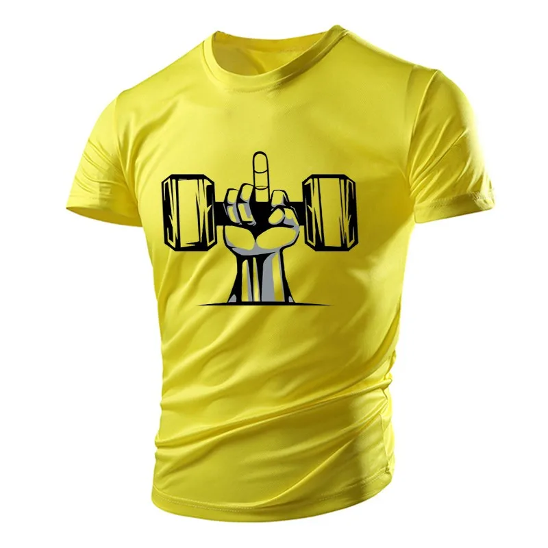 New Summer Gym Tough Guy Sweatshirt Weightlifting Dumbbell Fun Pattern Men\'s T-Shirt Light Running Quick Dry Light Short Sleeve