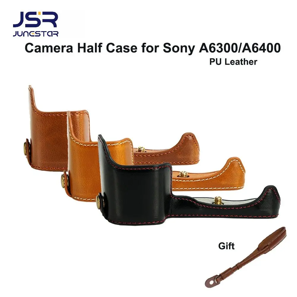 Camera Half Case for Sony A6300 A6400Camera Bottom Battery Opening Version PU Leather Camera Case Video Half Bag Cover Protector