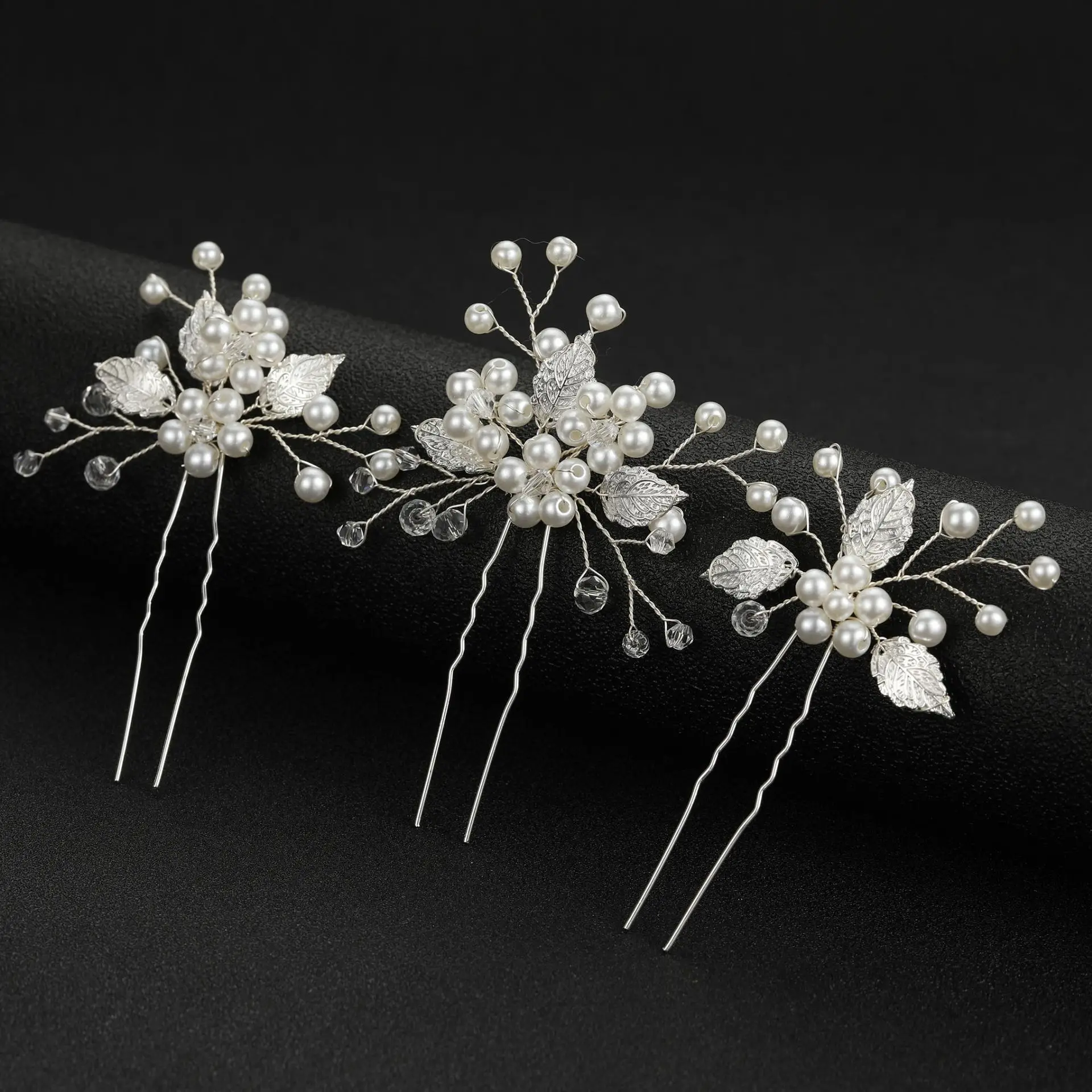 Handmade Fashion Pearl Hairpin Crystal Leaf Pearl Flower Hair Clip Bridal Wedding Hair Accessories Jewelry Hairpin