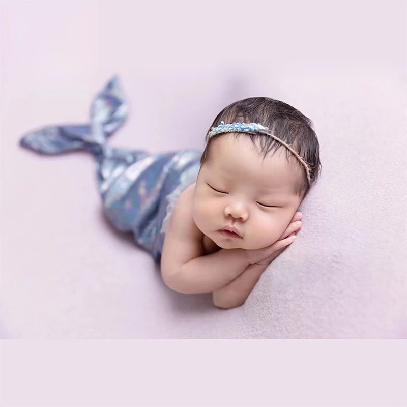 New Arrival Newborn Baby Mermaid Clothes Sequined For Photography Infant Bebe Fishtail Clothing With Pearls Headband Photo Props