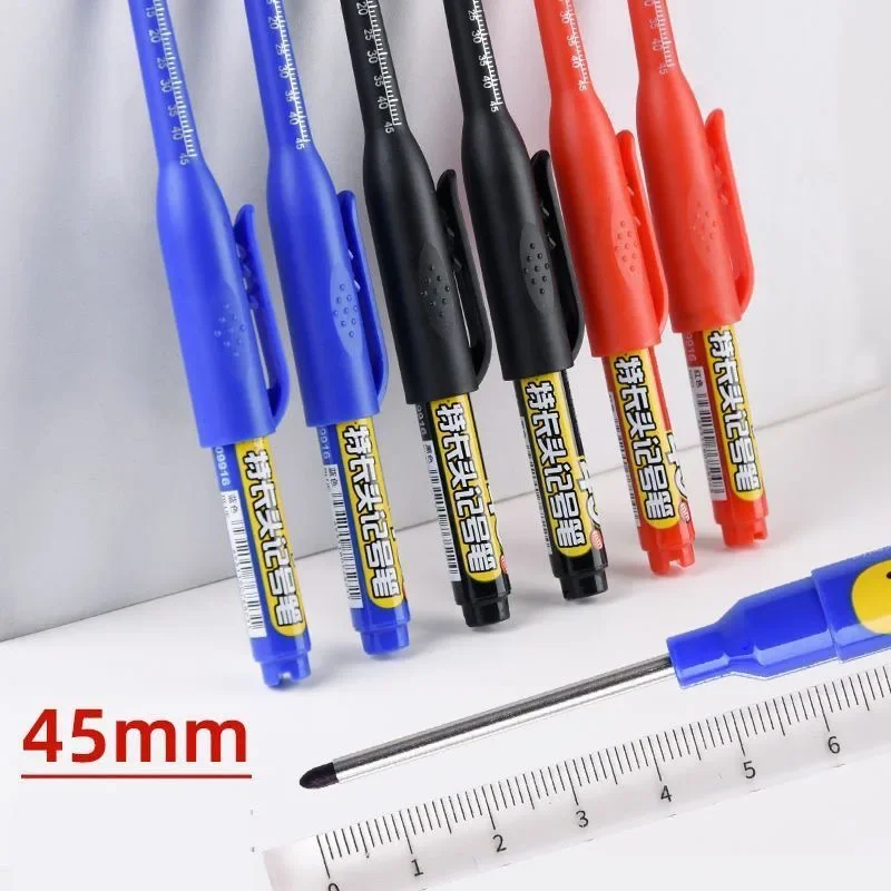 6pcs Multi-Purpose 45mm Deep Drill Hole Long Lengthen Nib Waterproof Marker Pen for Bathroom Woodworking Long Head Carpenter Pen