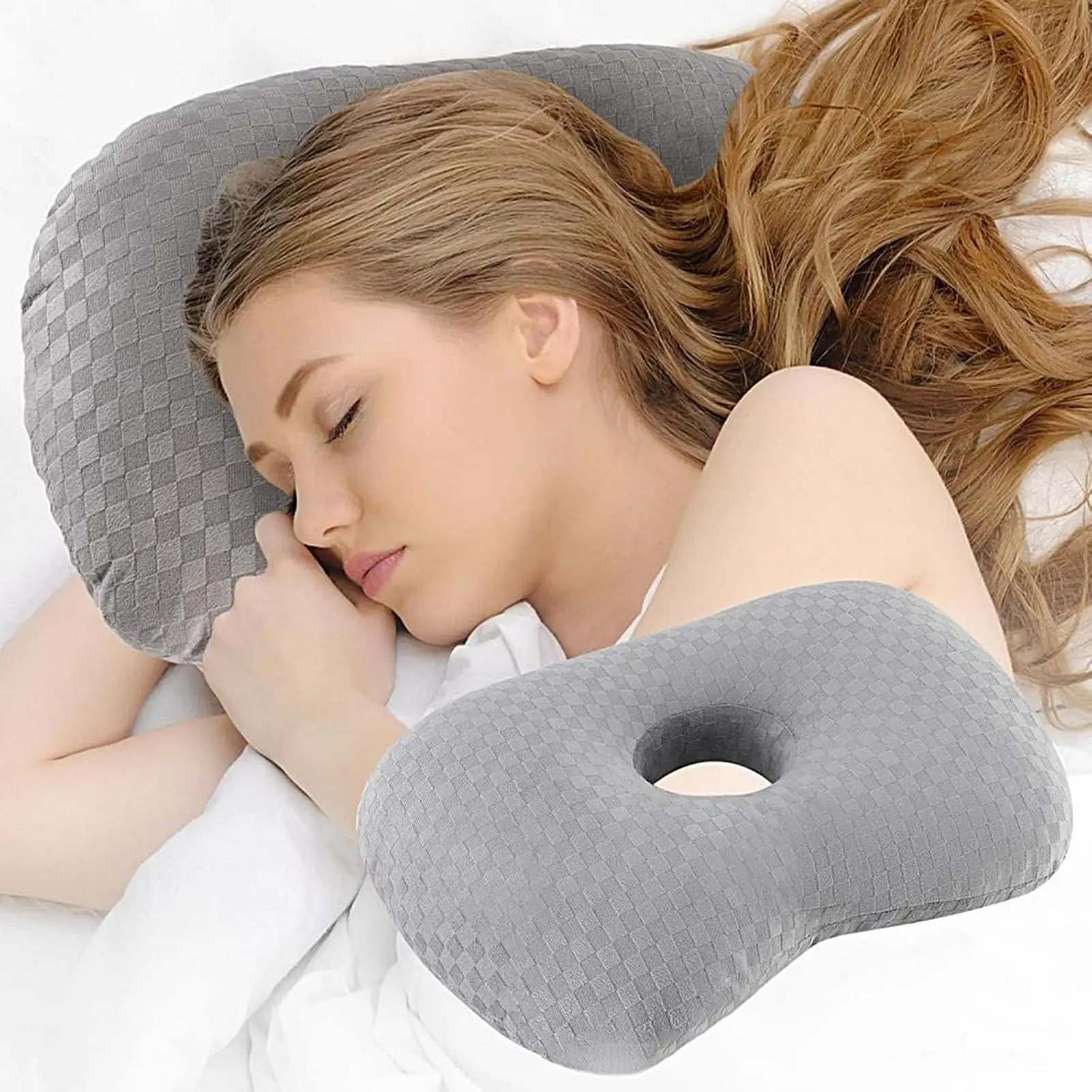 

Ear Piercing Pillow for Side Sleepers non pressure ear pillow Ear Pain Ear Inflammation with Ear Hole Sleeping Pillow Ear Guard