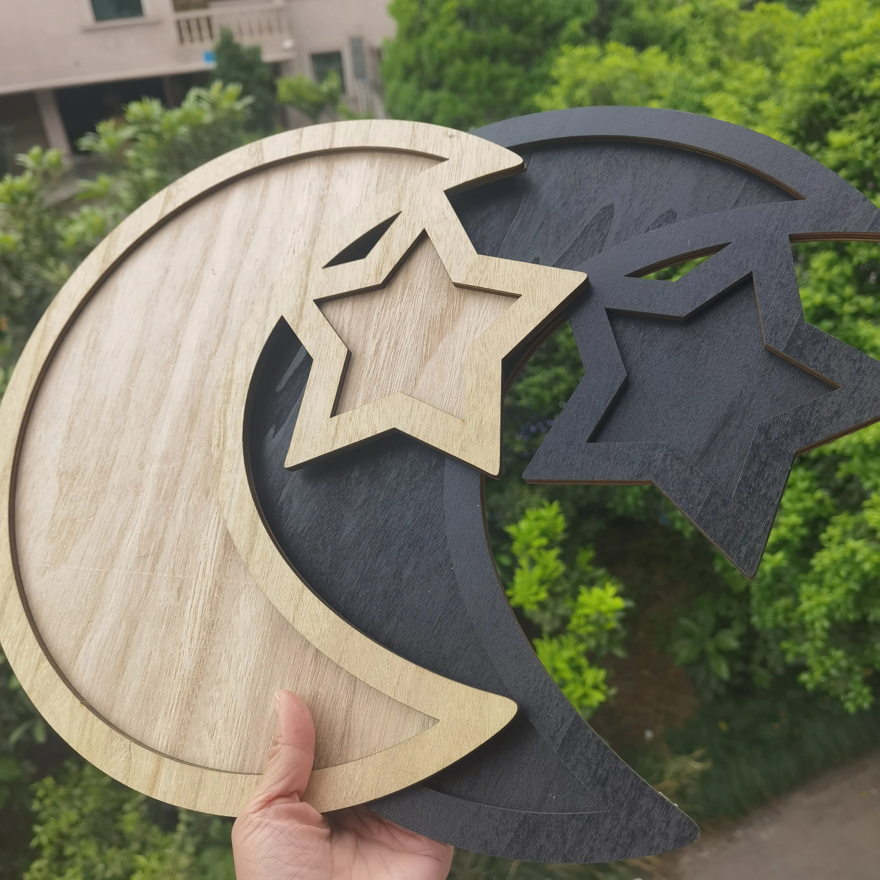 

Деревянный поднос со звездой и луной, пазом для хранения ювелирных изделий, поднос для дисплея, хрустальный шар, держатель для гальки, настольный декоративный орнамент, сделай сам, настенный поднос