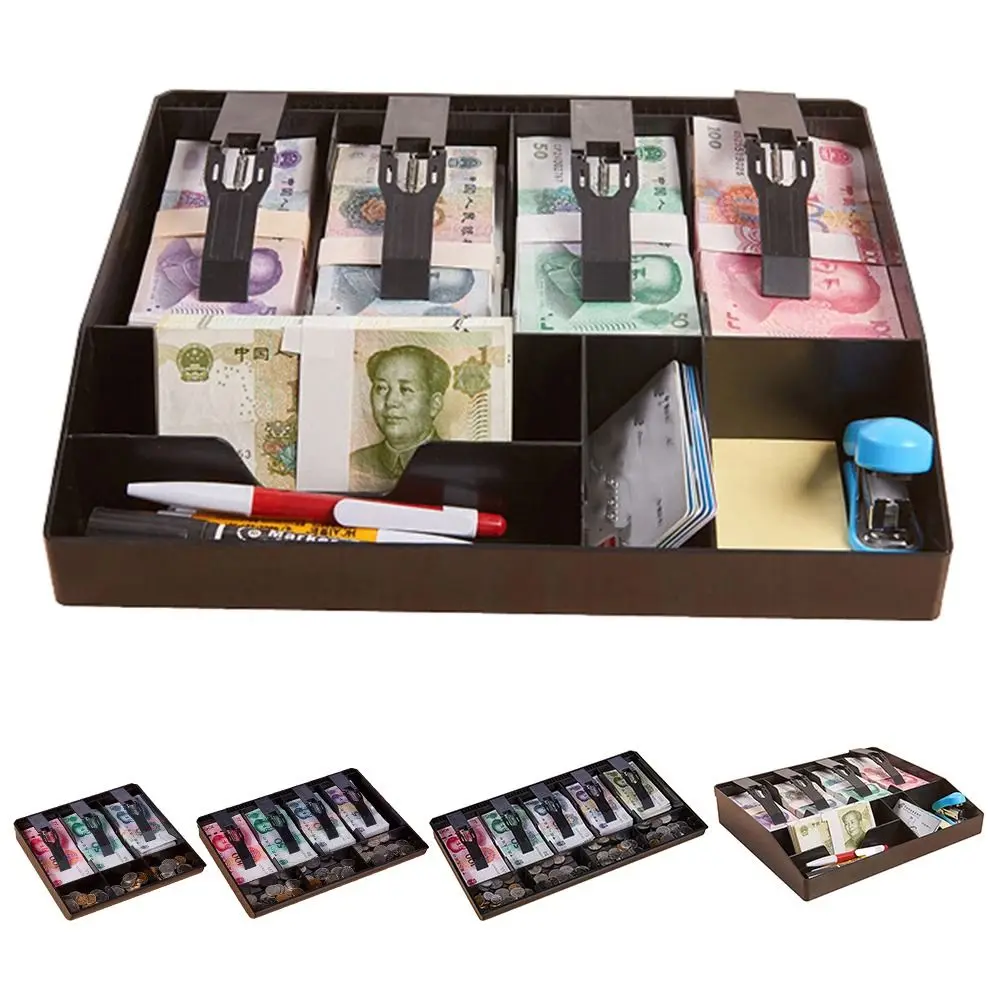 Multi-grids Cashier Box Multifunctional Plastic Clip Drawer Cash Tray Compartments for Money Storage Black Drawer Insert Tray