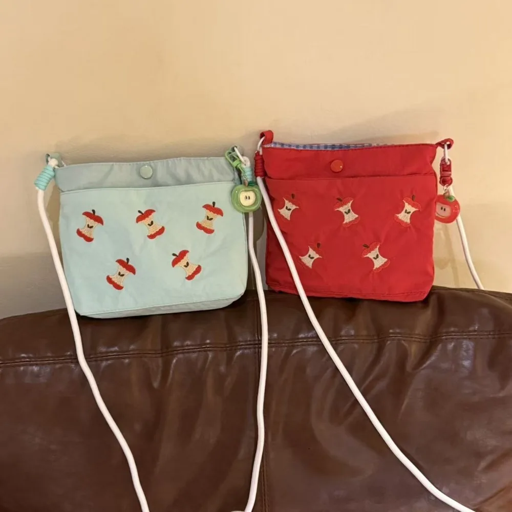 Kawaii Apple Embroidery Mini Crossbody Bag Aesthetic Lightweight Shoulder Purse Cute Phone Pouch Gift for Teen Girls Students