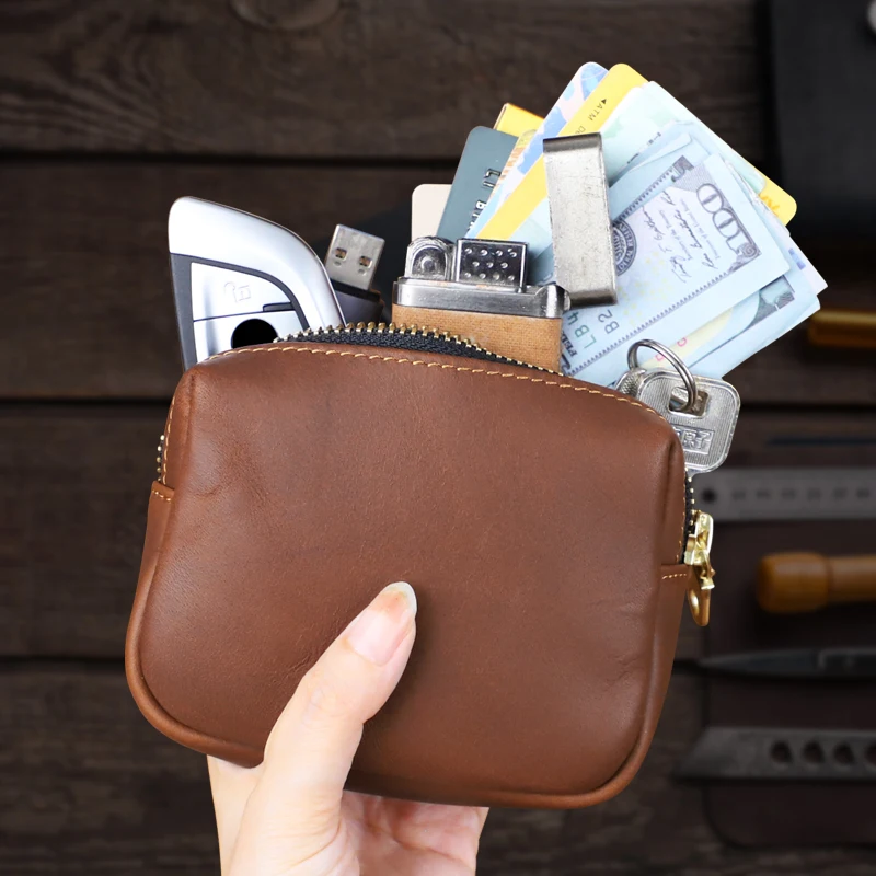 

The first Layer Cow Leather Coin Purse Unisex Small Money Bag Wallet Large Capacity Change Purse Coin Pocket Credit Card Wallets