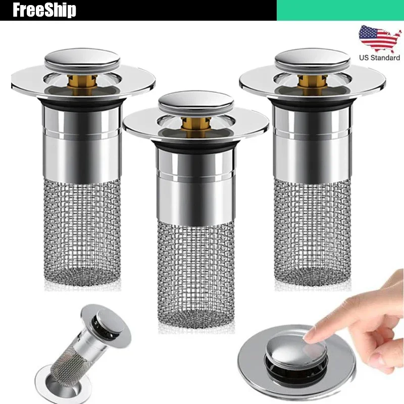 Filtro de drenagem de banheiro 2 em 1, pacote com 2 - coletor de cabelo com rolha pop-up, drenos de 1 ~ 1,5 polegadas