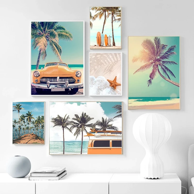 Beach Coconut Tree Starfish Waves Modern Sea Landscape Canvas Wall Art Painting Poster Print Decor Pictures Nordic Living Room