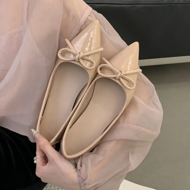 

Fashion Nude Bow Pointed Toe Flats for Women, Elegant Slip On Ballet Pumps, Casual Daily Dress Shoes, New 2026