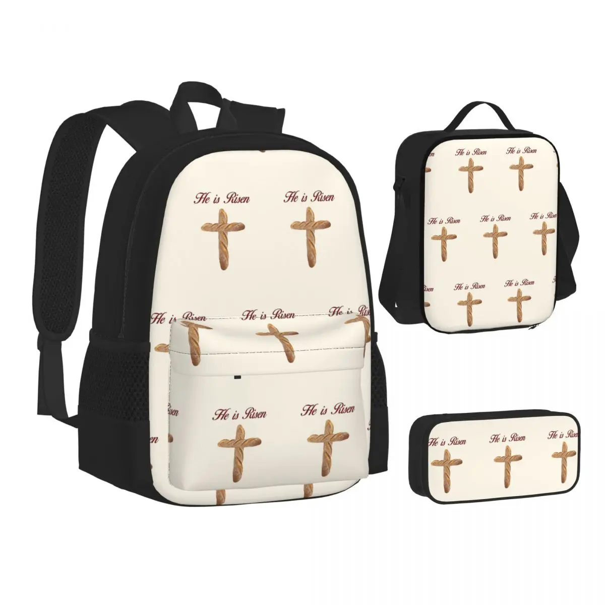 

He Is Risen - Community Apron Backpacks Students Bookbag School Bags Kids Rucksack Lunch Bag Pen Bag Three-Piece Set