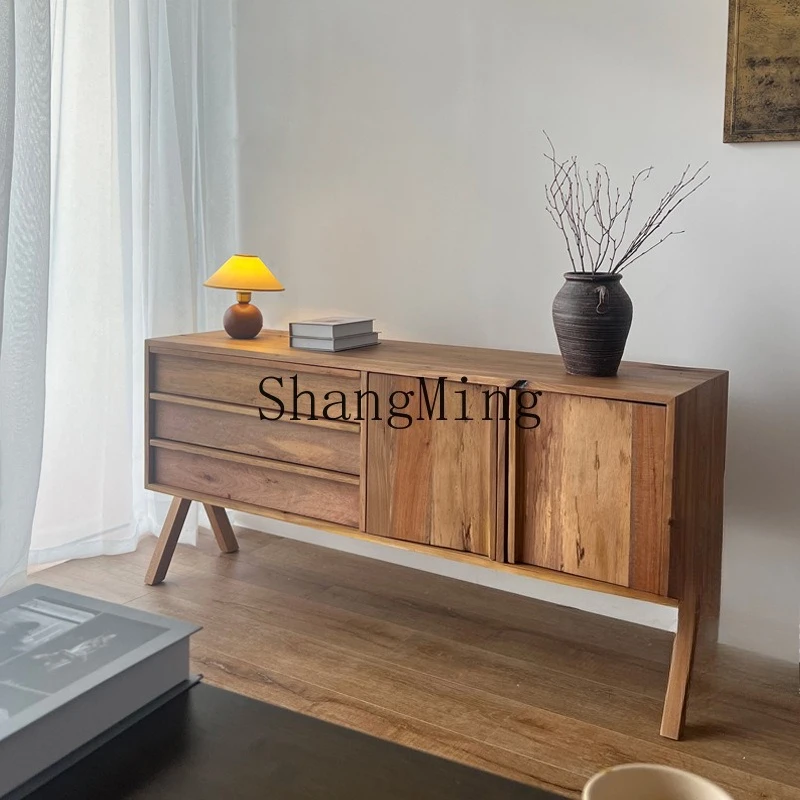 

FG dining side locker living room solid wood wine cabinet storage old wood to red wine decorative cabinet