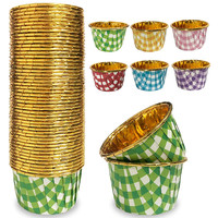 50Pcs Gingham Foil Cupcake Baking Cups Liners Muffin Mini Cake Mold Cups Wrappers Ramekins Holders for Christmas Wedding Party