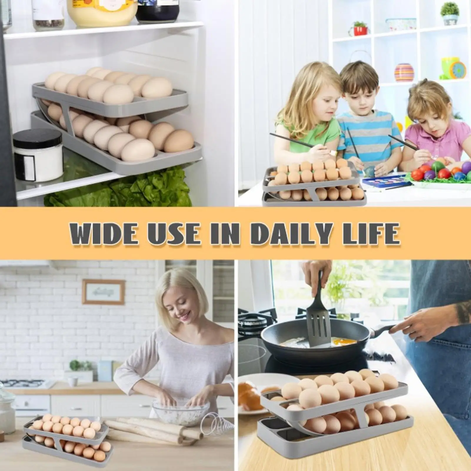 2-Tier Rolling Egg Holder - Durable Dishwasher Safe Fridge Dispenser for Easy Access in Restaurants