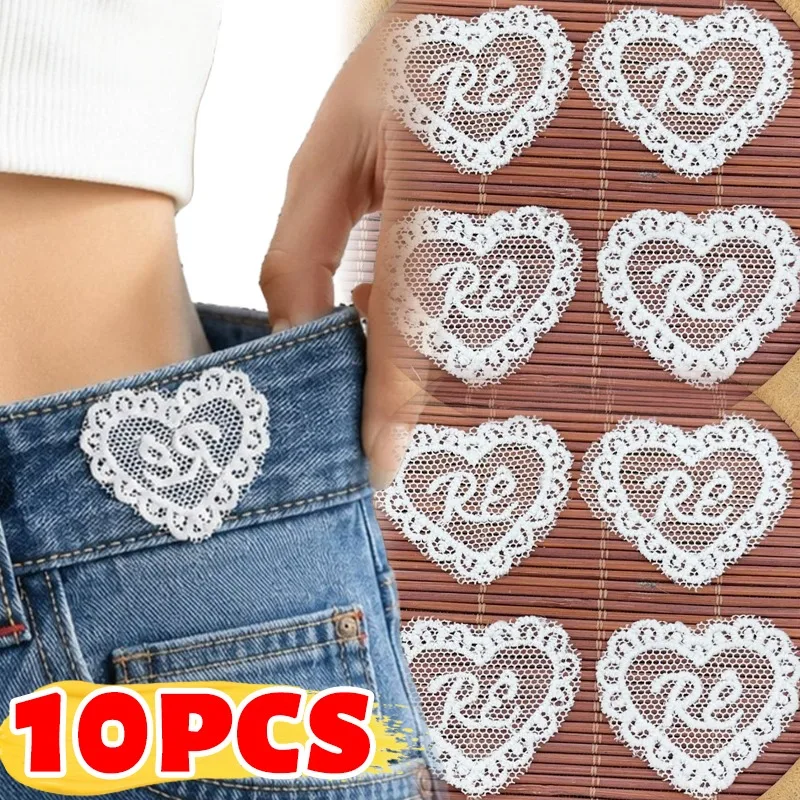 5/10pcs Pants Waist Extender Invisible Heart Embroidery Patch Jeans Waistband Expander DIY Sewing Waistband Accessories Women
