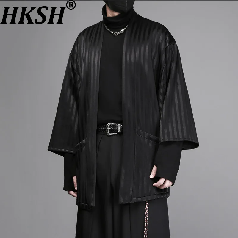 

HKSH Autumn New Men Tide Dark Style Yamamoto Niche Design Coat China-Chic Loose Striped Robe Cardigan Jacket Trendy Chic HK15211