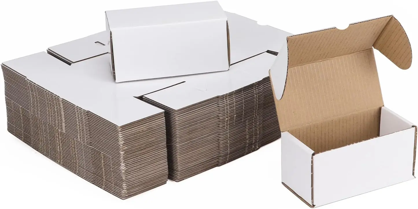 

White Shipping Boxes 4.6x2.2x2.2 Set of 100, Corrugated Cardboard Mailer Boxes for Small Business Mailing Gifts