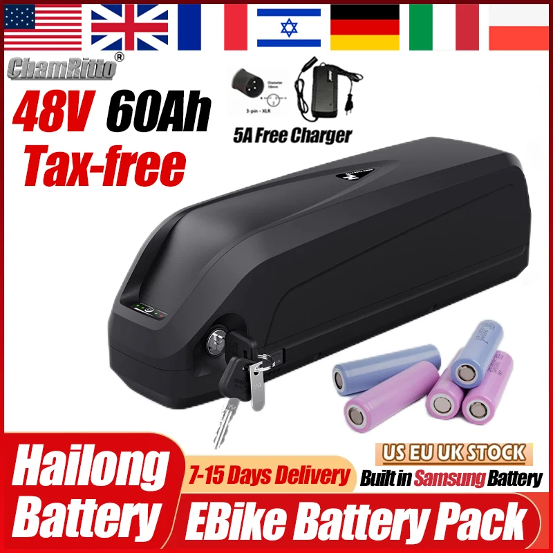 Electric Bicycle Hailong Battery 48vElectric Bike Accu 48v 20 24 40 50 60ah Bafang Motor  EBike 13s5p 1500w 30ah 13 Lithium Akku