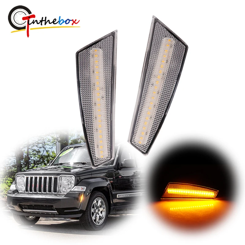 2X For 2008-2012 Jeep Cherokee Liberty (KK) clear LED Front Bumper Turn Signal Lamp Side Marker Lights