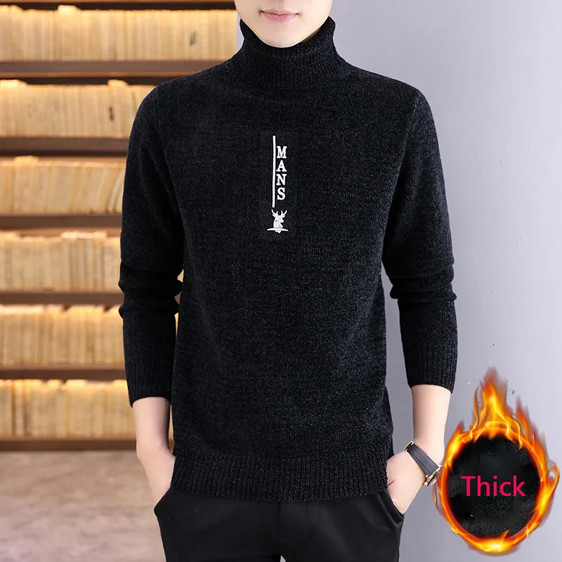 New Winter High Neck Pullover Thick Warm Sweater Turtleneck Classical Solid Color Male Brand Mens Men Sweater