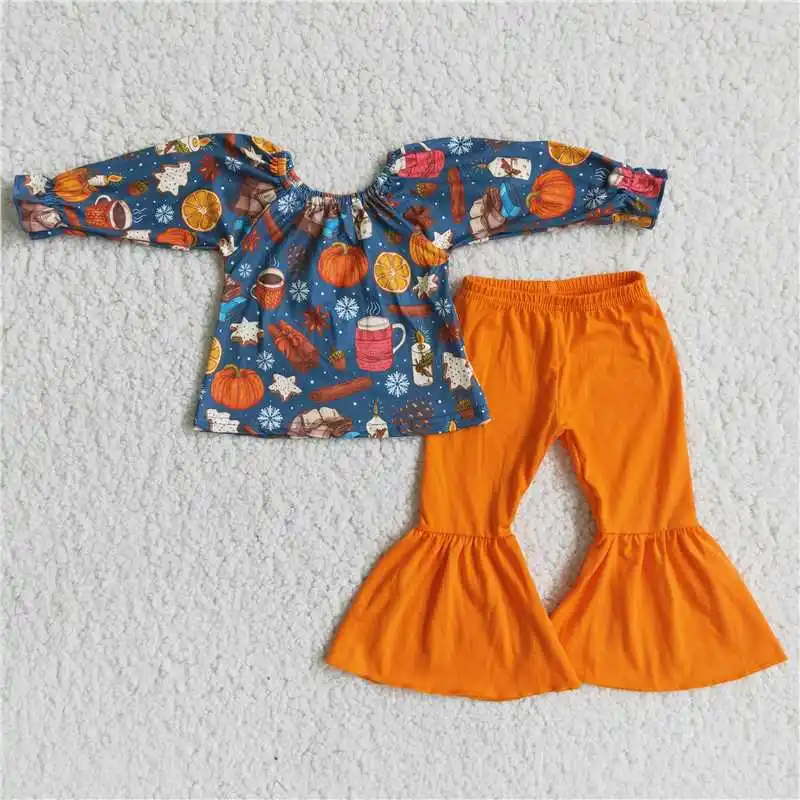 Pumpkin Coffee Top Orange Flared Pants Set