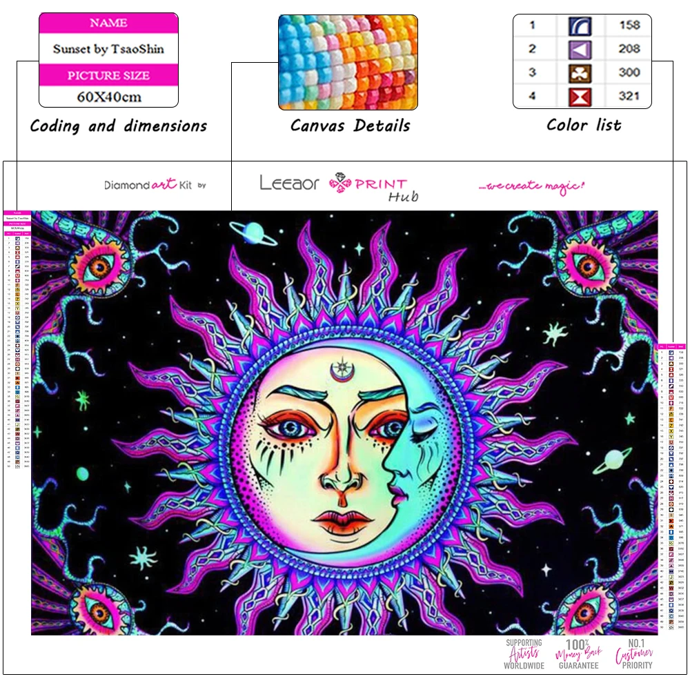 Diamond Painting Mandala Sun Moon Full Diamond Mosaic 5d Diy Embroidery Cross Stitch Kits  Home Decor Landscape Art Wall Sticker