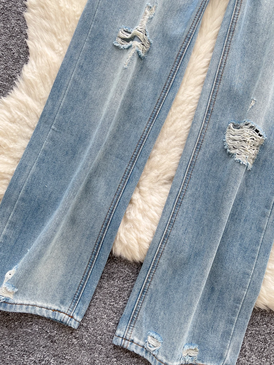 Jeans coreani Faion a vita alta in denim Design da donna Sensation Piccolo foro Cro Pantaloni larghi dimagranti larghi casual