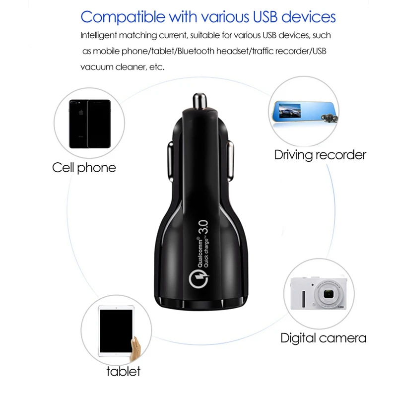 Car Charger Bowling Ball 6A Fast Charge Halo Car Charger Multi-Function Dual USB Car Charger