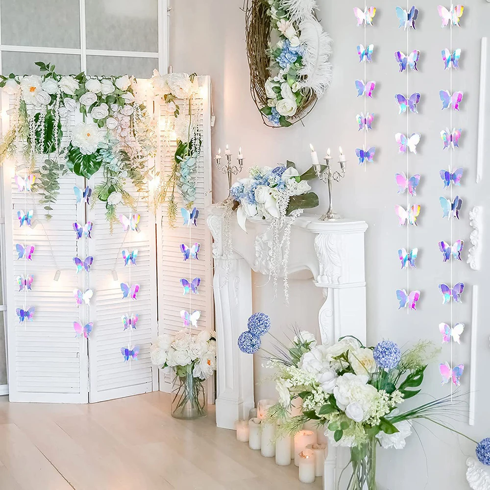 3M 3D Butterfly Paper Banner Garland Iridescent Hanging Flag Curtains For Wedding Birthday Party Backdrop Decoration Baby Shower